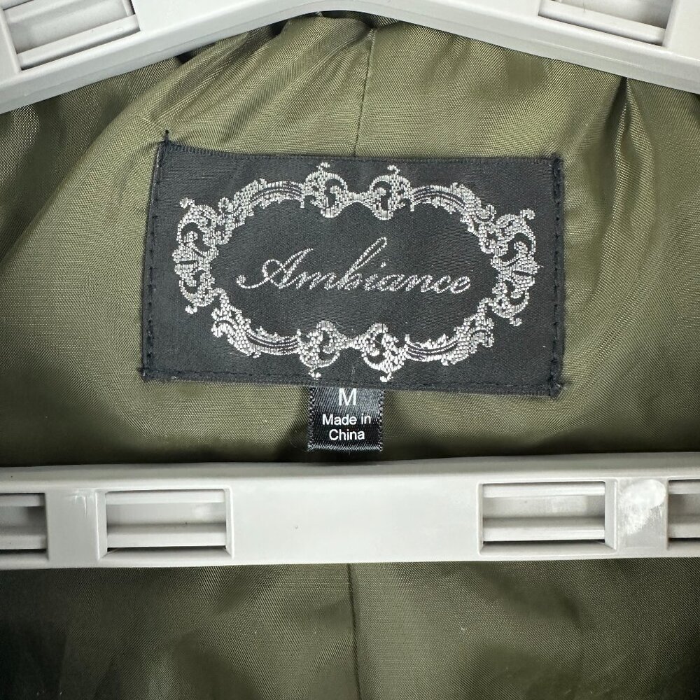 AMBIANCE WOMEN'S OLIVE GREEN HOODED MILITARY UTILITY JACKET CONCEALED ZIP SIZE M